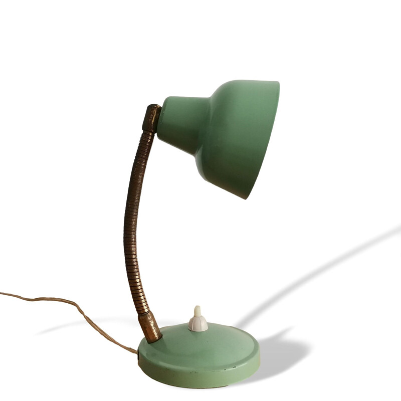 Lampe de bureau bauhaus vintage à col de cygne en métal vert, 1950