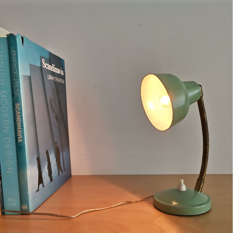 Vintage green metal bauhaus gooseneck desk lamp, 1950s