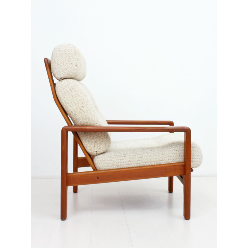 Danish armchair in teak and cream wool fabric - 1960s