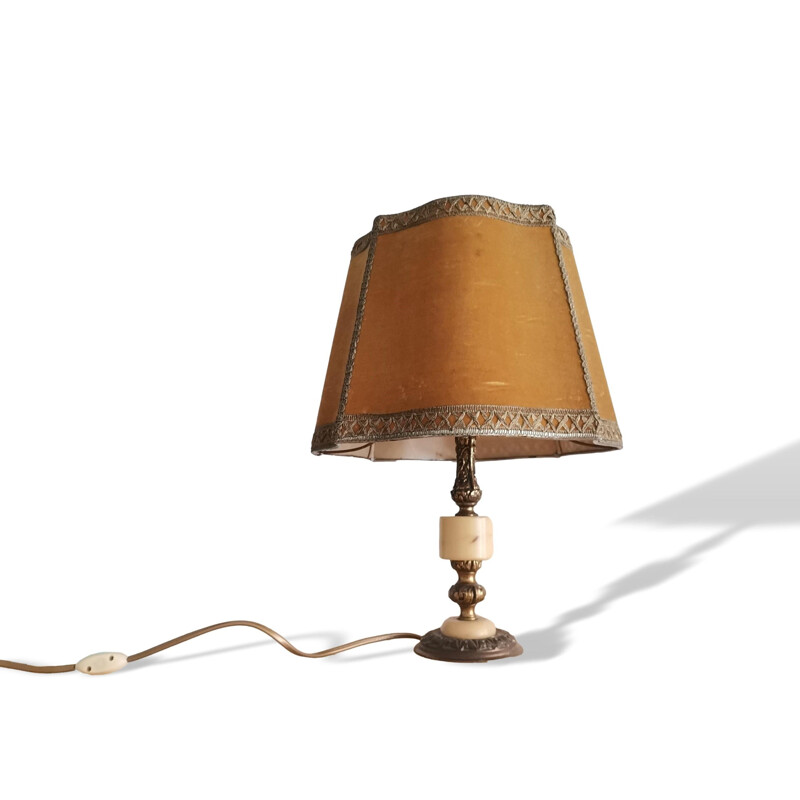 Vintage French country brown bronze and marble table lamp, 1940s