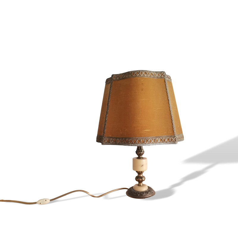 Vintage French country brown bronze and marble table lamp, 1940s