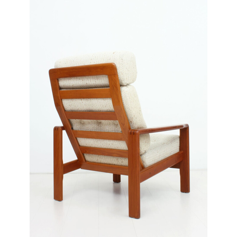 Danish armchair in teak and cream wool fabric - 1960s