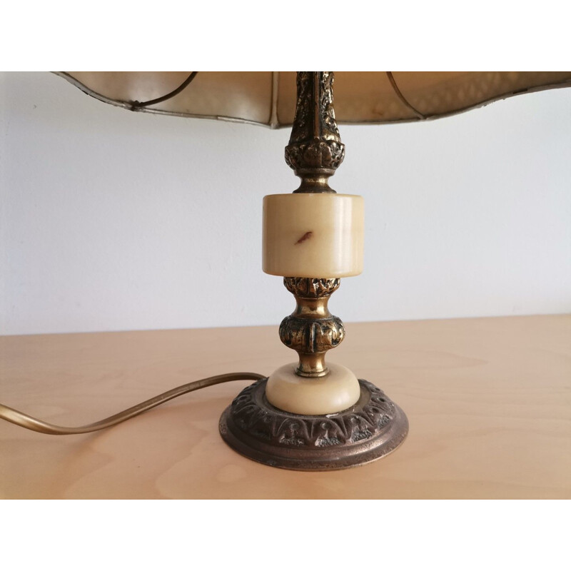 Vintage French country brown bronze and marble table lamp, 1940s