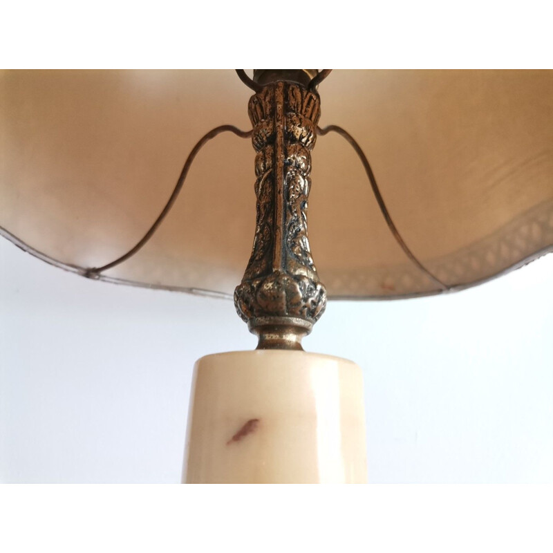 Vintage French country brown bronze and marble table lamp, 1940s