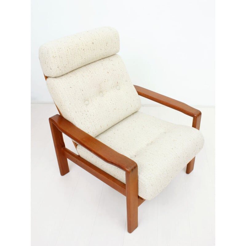 Danish armchair in teak and cream wool fabric - 1960s