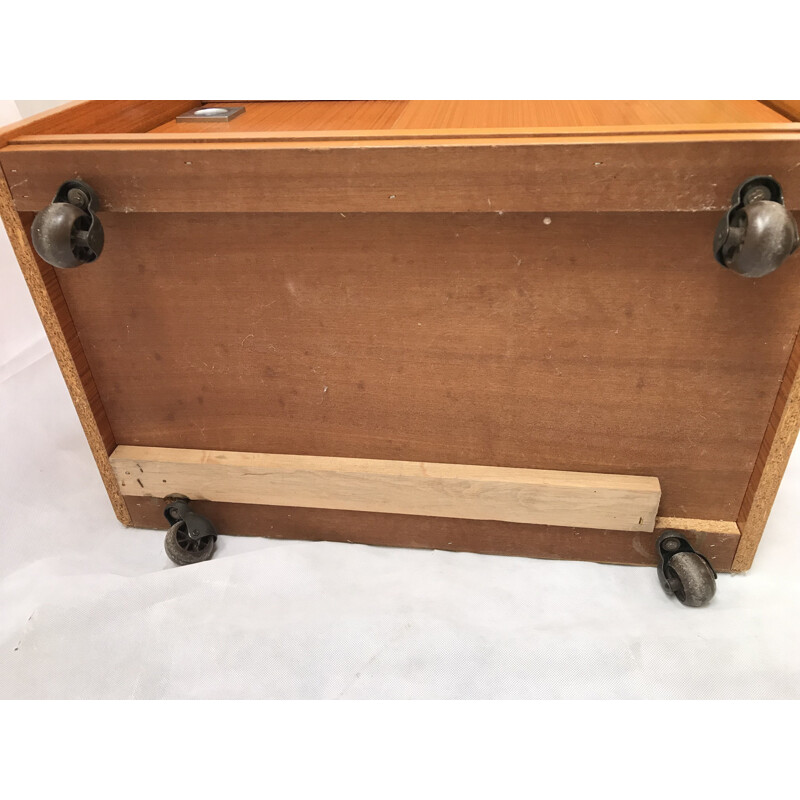 Vintage Scandinavian teak hi-fi cabinet on wheels