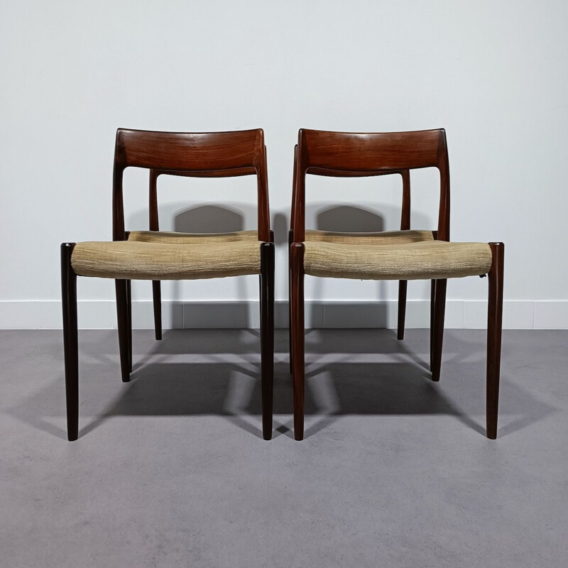 Set of 4 vintage teak chairs model R77 by Niels Moller for Møller Møbelfabrik, 1950s