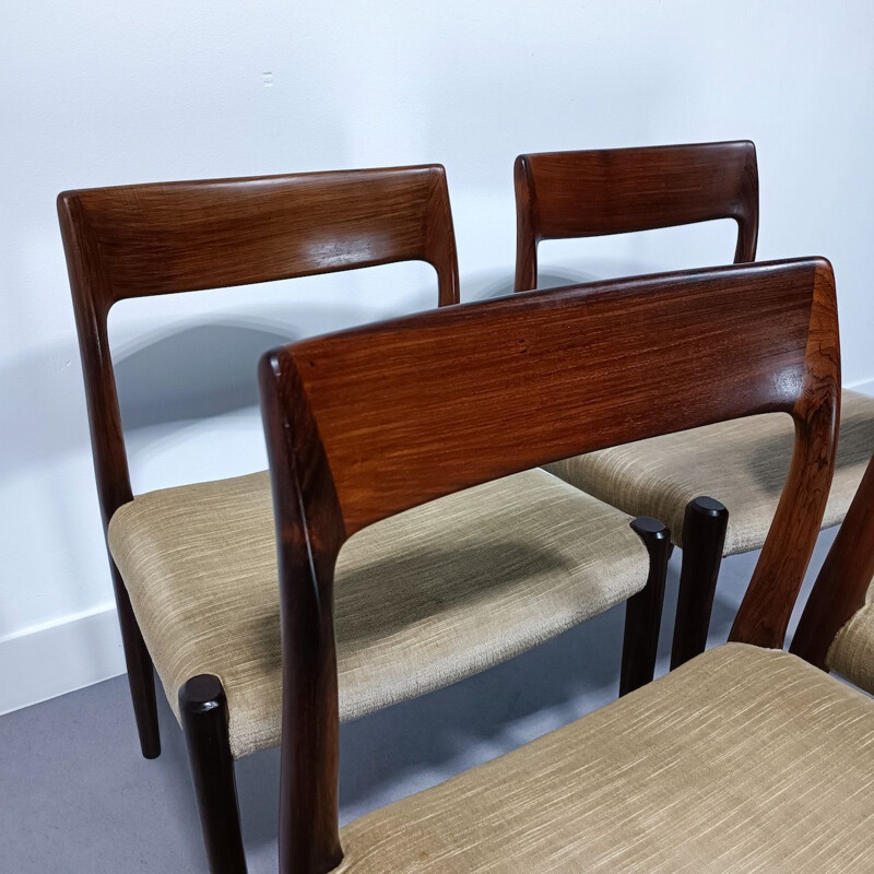 Set of 4 vintage teak chairs model R77 by Niels Moller for Møller Møbelfabrik, 1950s