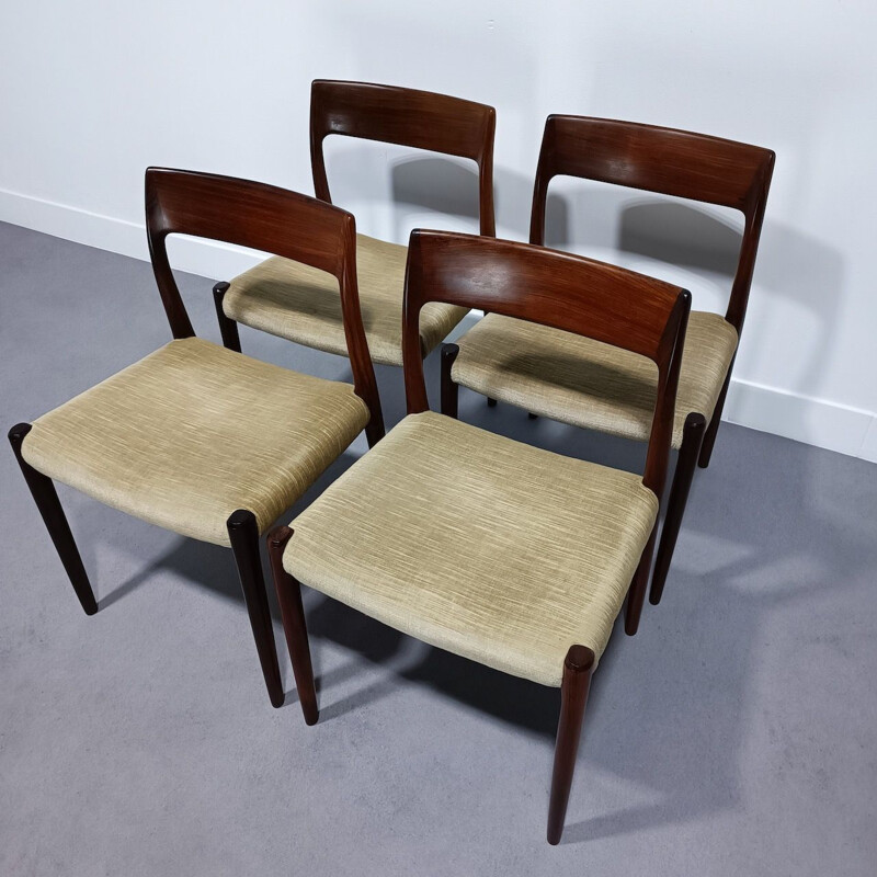 Set of 4 vintage teak chairs model R77 by Niels Moller for Møller Møbelfabrik, 1950s