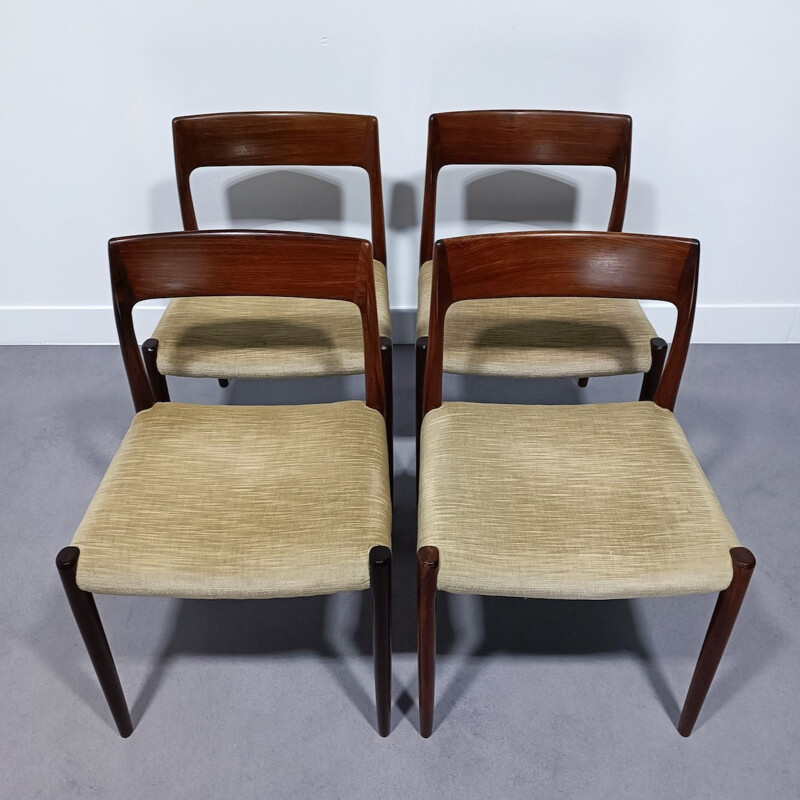 Set of 4 vintage teak chairs model R77 by Niels Moller for Møller Møbelfabrik, 1950s