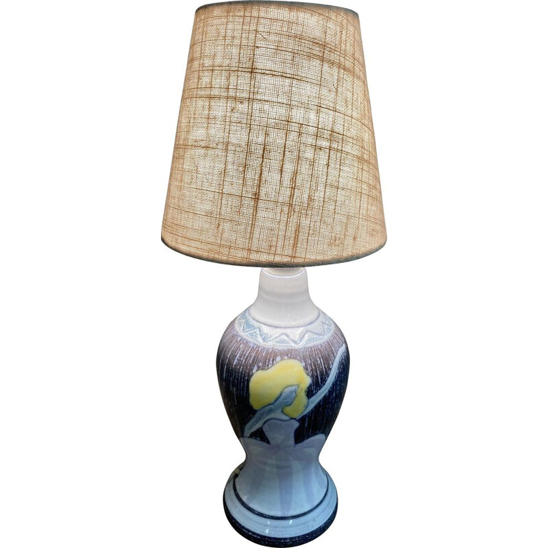 Skandinavische Vintage-Lampe aus Keramik und Leinen, 1960