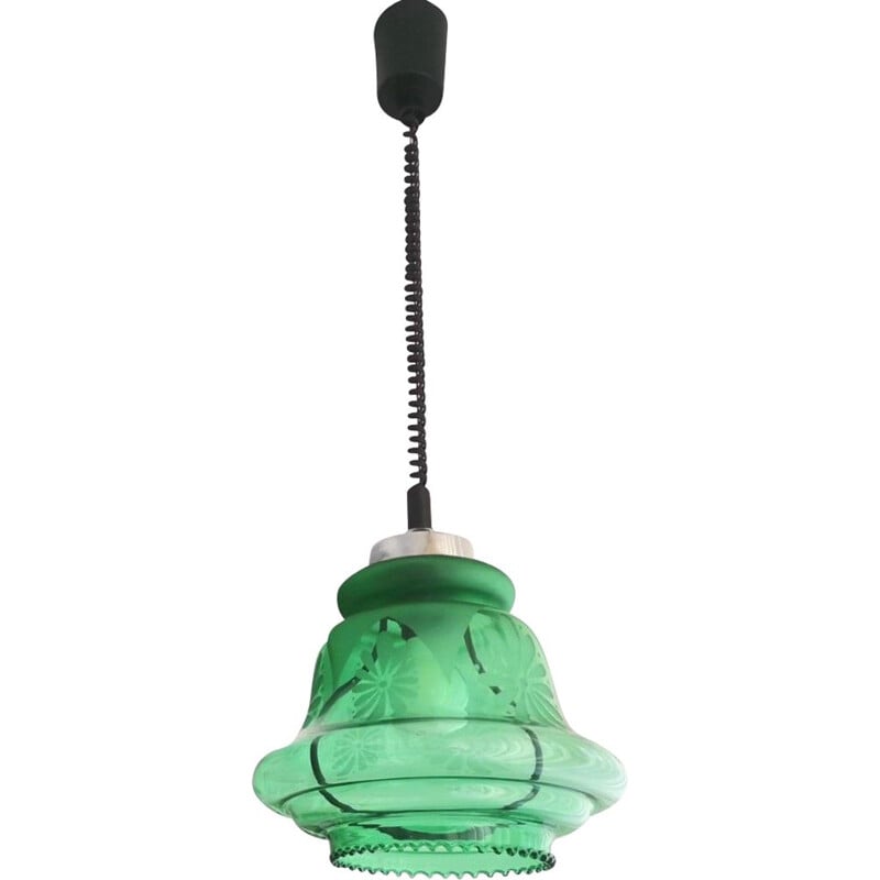 Vintage Art Nouveau green glass pull down pendant lamp, 1960-1970s