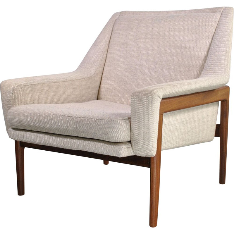 Scandinavian vintage armchair in wood and fabric, 1960