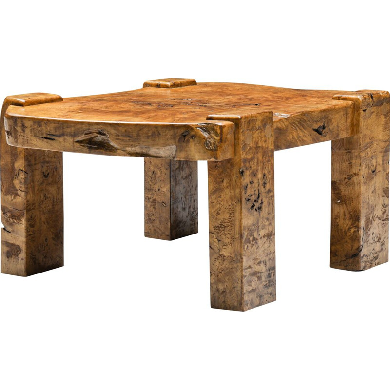 Tavolino quadrato vintage in legno di radica di Mid-century, 1930