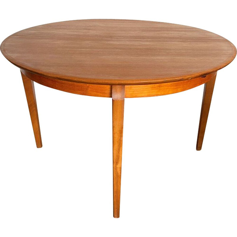 Vintage Scandinavian extendable round table in teak, 1960s