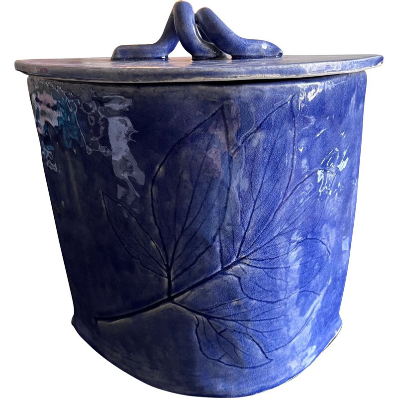 Maceta de cerámica azul vintage, 1980