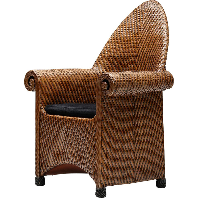 Vintage Amsterdamse School handcrafted wicker armchair, 1950s