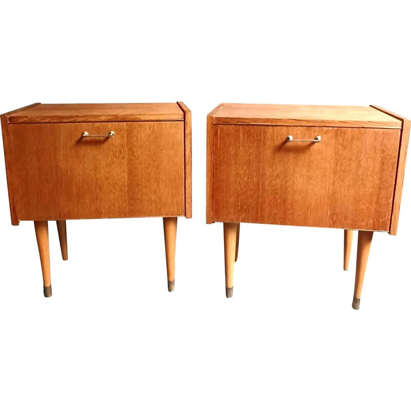 Pair of vintage wooden night stands for Semb, France 1950