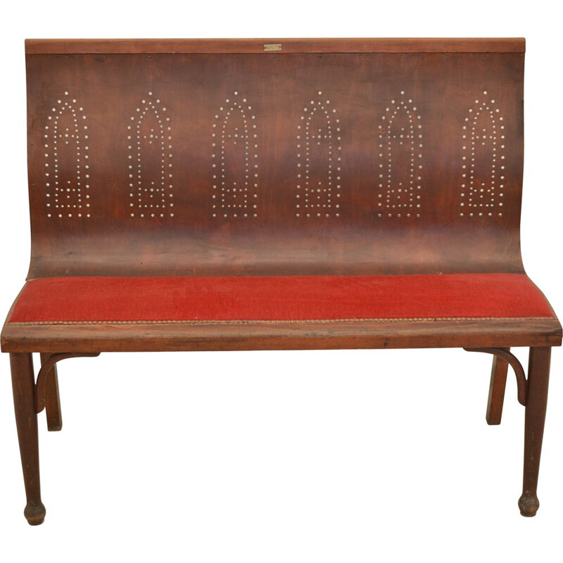 Banquette vintage Fischel en velours et bois, 1920