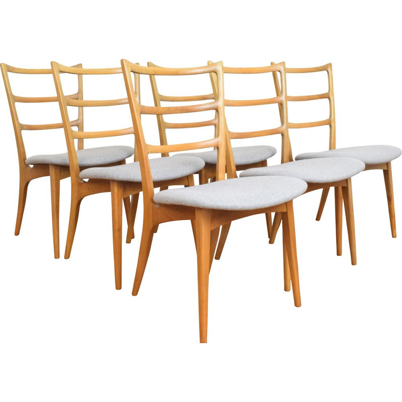 Set van 6 vintage kersenhouten stoelen van Marian Grabińskich, Duitsland 1960