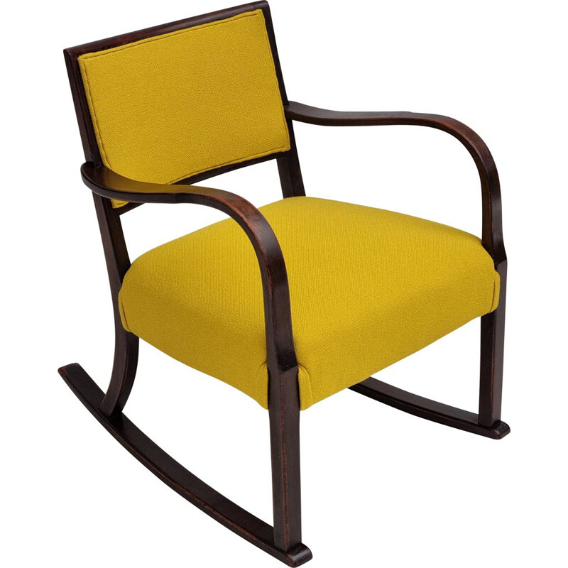 Vintage Deense schommelstoel met Kvadrat wollen bekleding van Fritz Hansen, 1955-1960