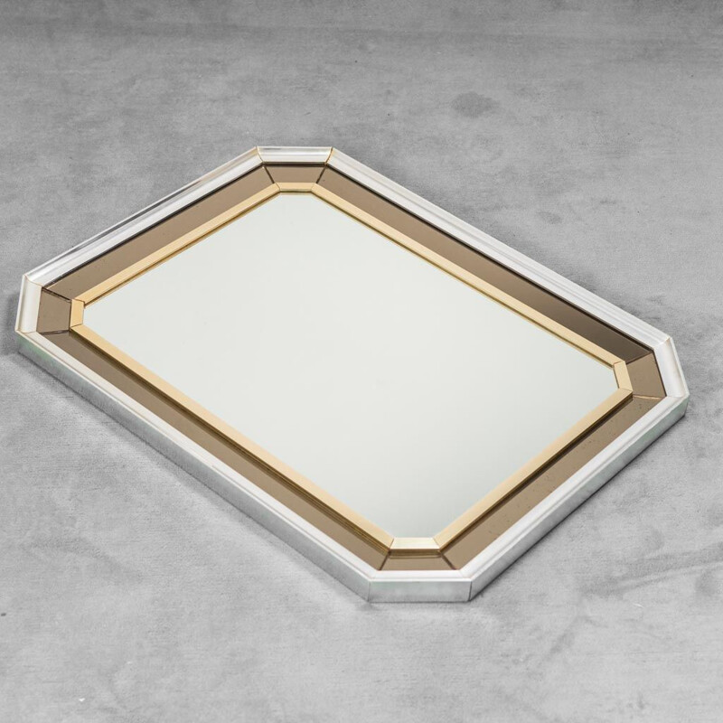 Vintage glass and metal wall mirror, 1970