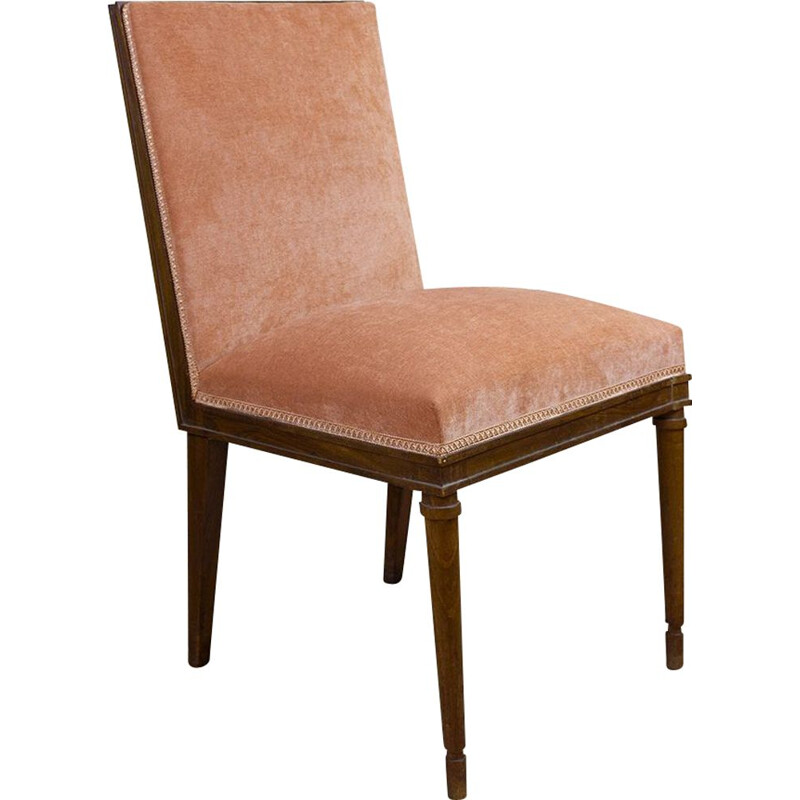 Vintage walnut and pink velvet chair, Spain 1940