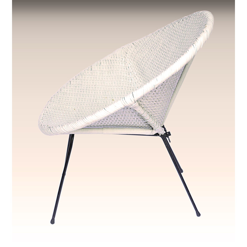 Poltrona Satellite in vimini bianco vintage, 1960