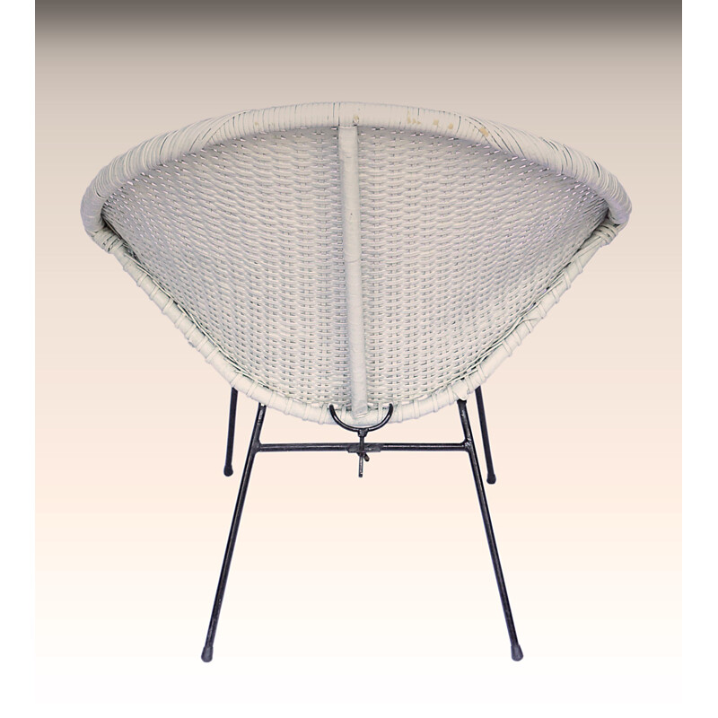 Vintage witte rieten Satellite fauteuil, 1960