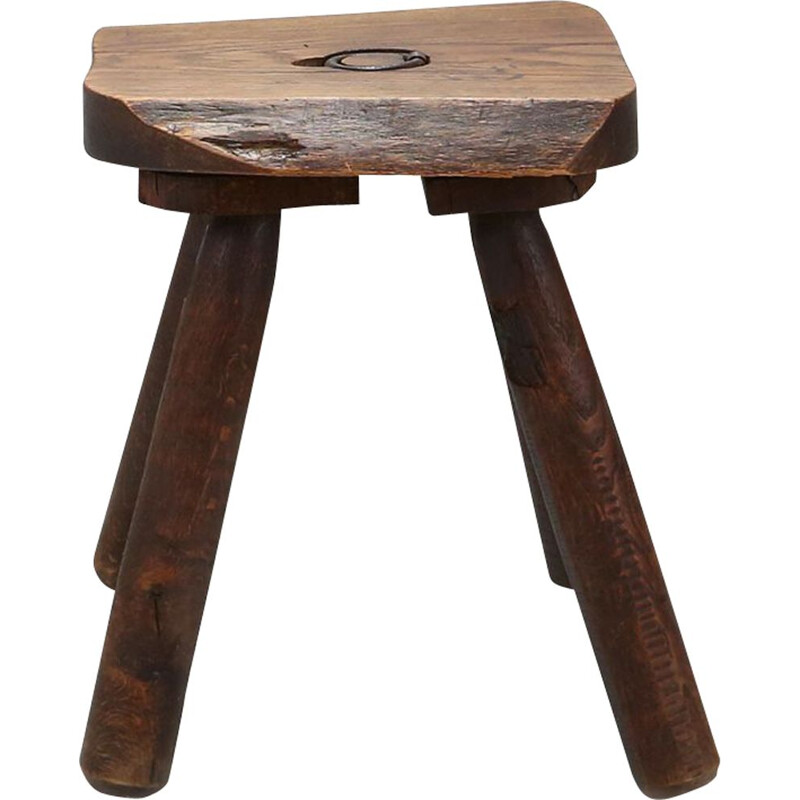 Tabouret rustique vintage en bois, 1900