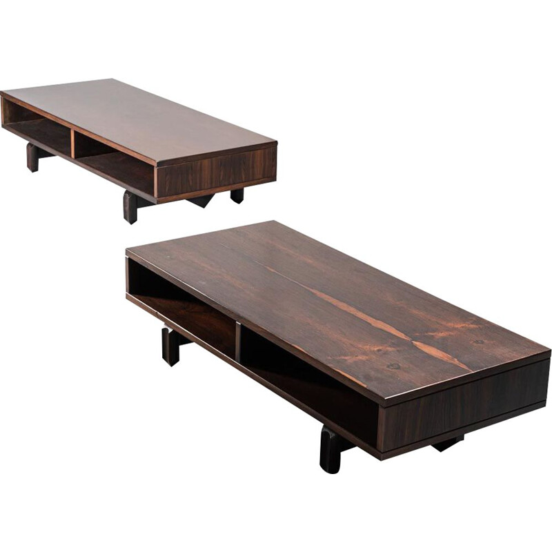 Pair of vintage coffee tables in solid wood, 1980s