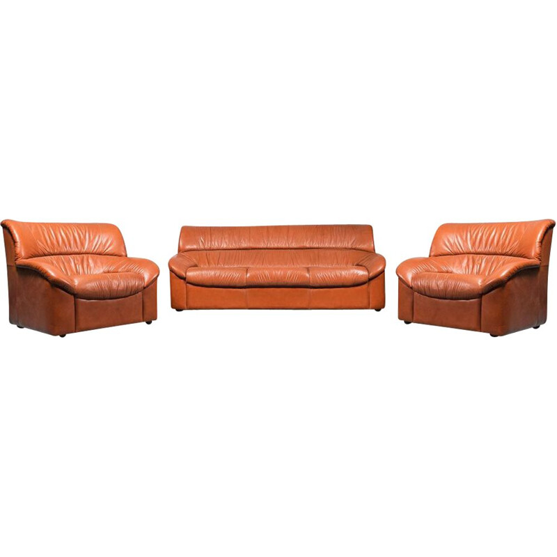 Vintage leather living room set, 1970s