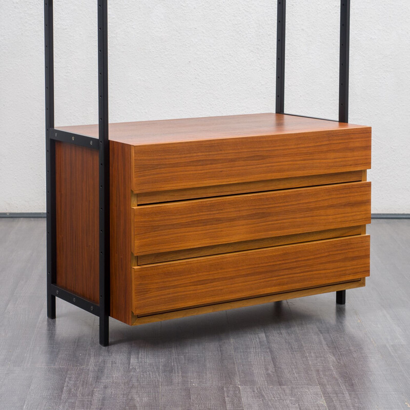 Vintage walnut shelving system with drawers, 1960s