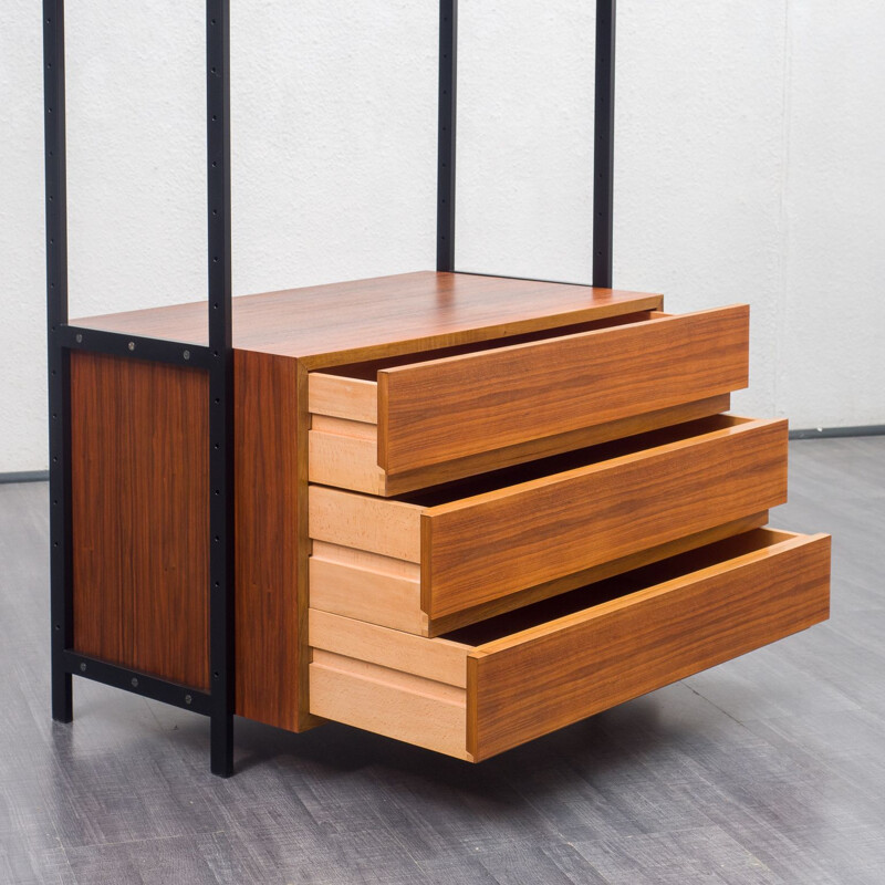 Vintage walnut shelving system with drawers, 1960s