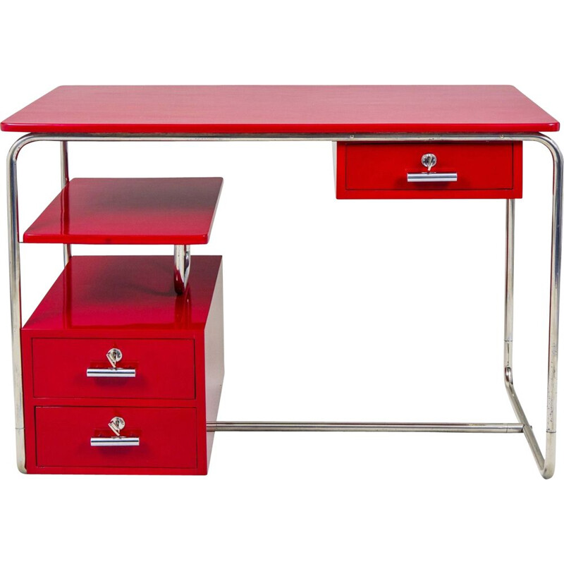 Vintage red Bauhaus desk, Germany 1930s