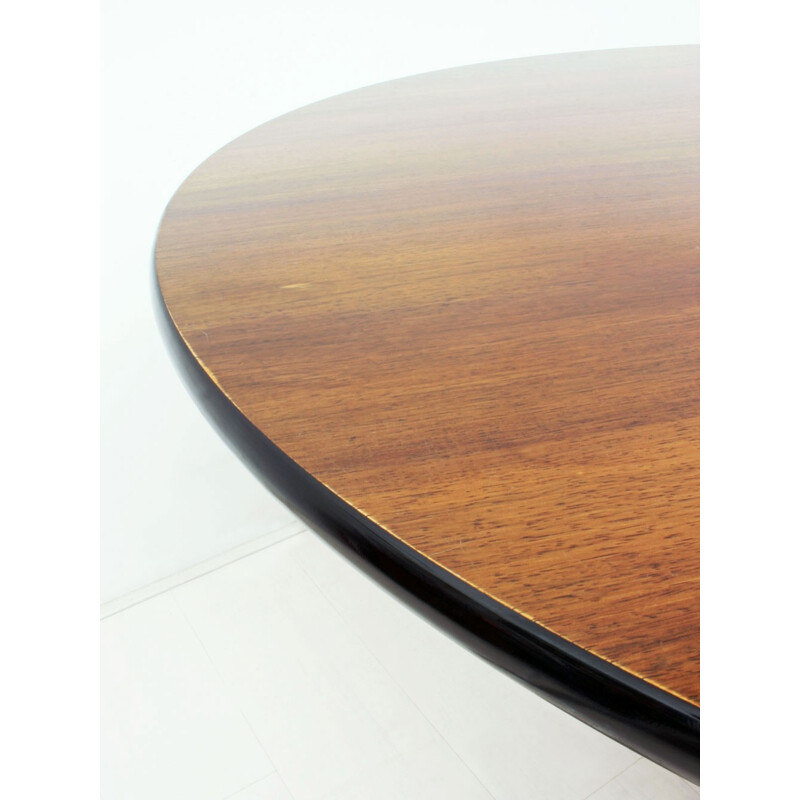 Round Herman Miller dining table in walnut and aluminum, Charles & Ray EAMES - 1960s