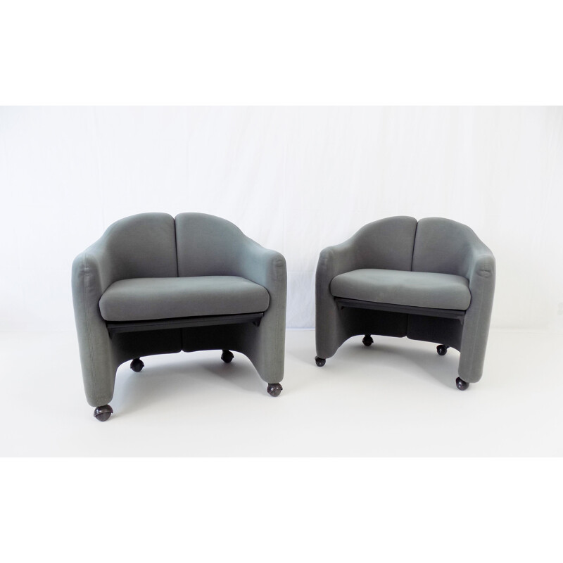 Paar vintage Tecno Ps142 fluwelen fauteuils van Eugenio Gerli