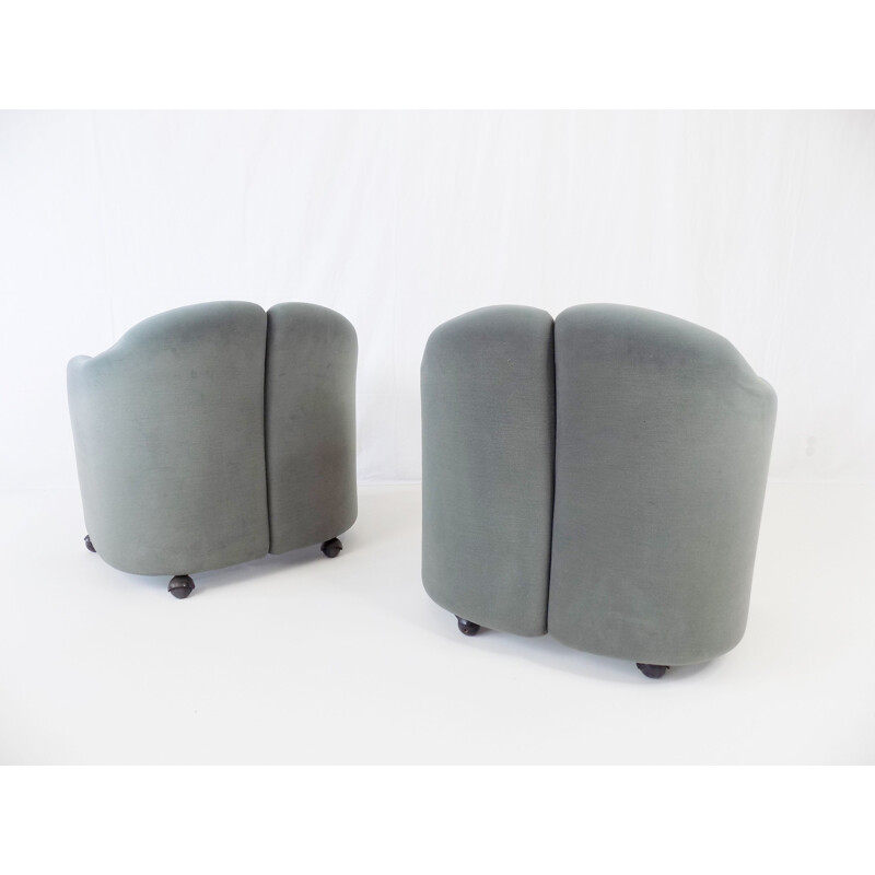 Pair of vintage Tecno Ps142 velvet armchairs by Eugenio Gerli