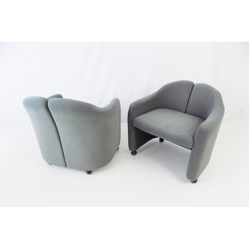 Paire de fauteuils vintage Tecno Ps142 en velours par Eugenio Gerli