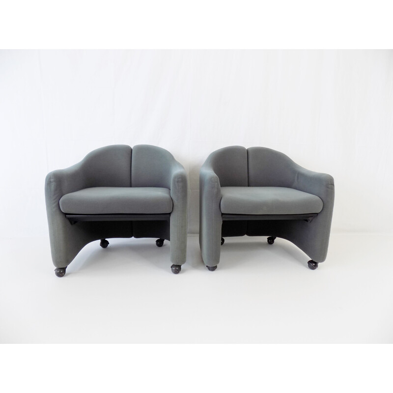 Pair of vintage Tecno Ps142 velvet armchairs by Eugenio Gerli