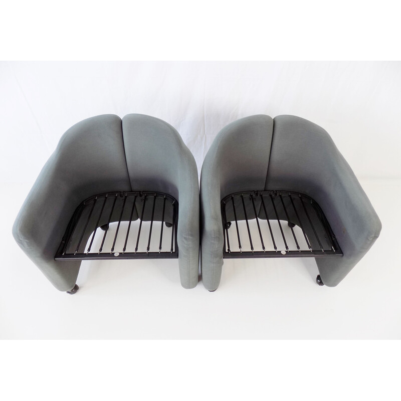 Paire de fauteuils vintage Tecno Ps142 en velours par Eugenio Gerli