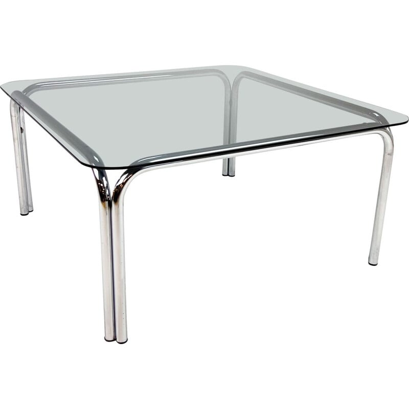 Vintage coffee table in chrome tube and smoked glass, 1970