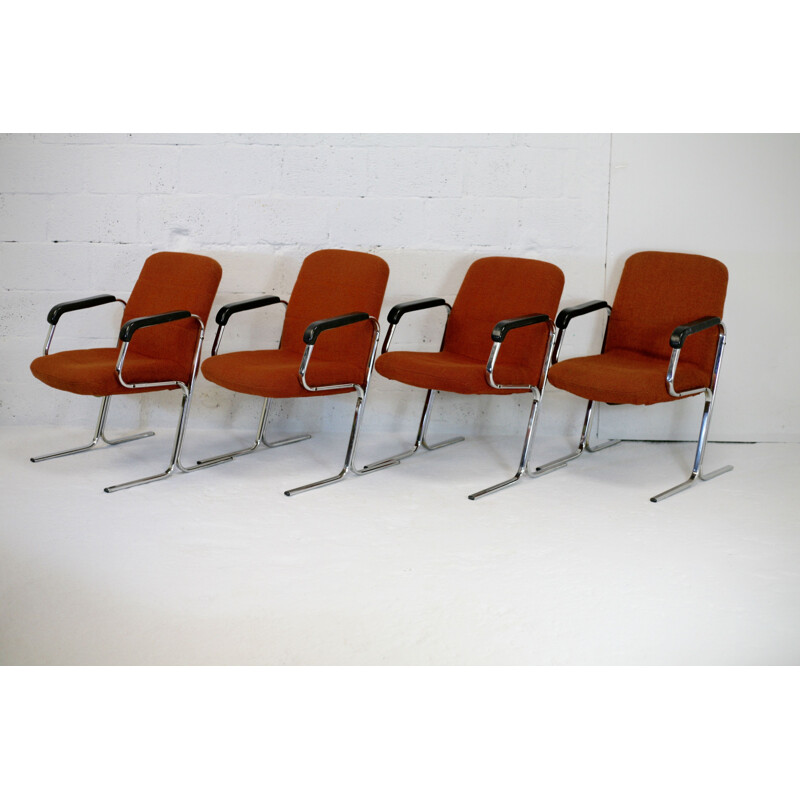 Lot de 4 fauteuils vintage orange, 1970