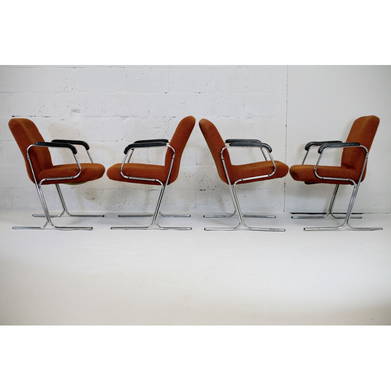 Set van 4 vintage oranje fauteuils, 1970