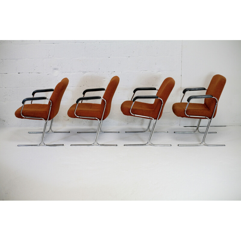 Set of 4 vintage orange armchairs, 1970