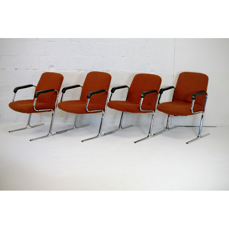 Set of 4 vintage orange armchairs, 1970