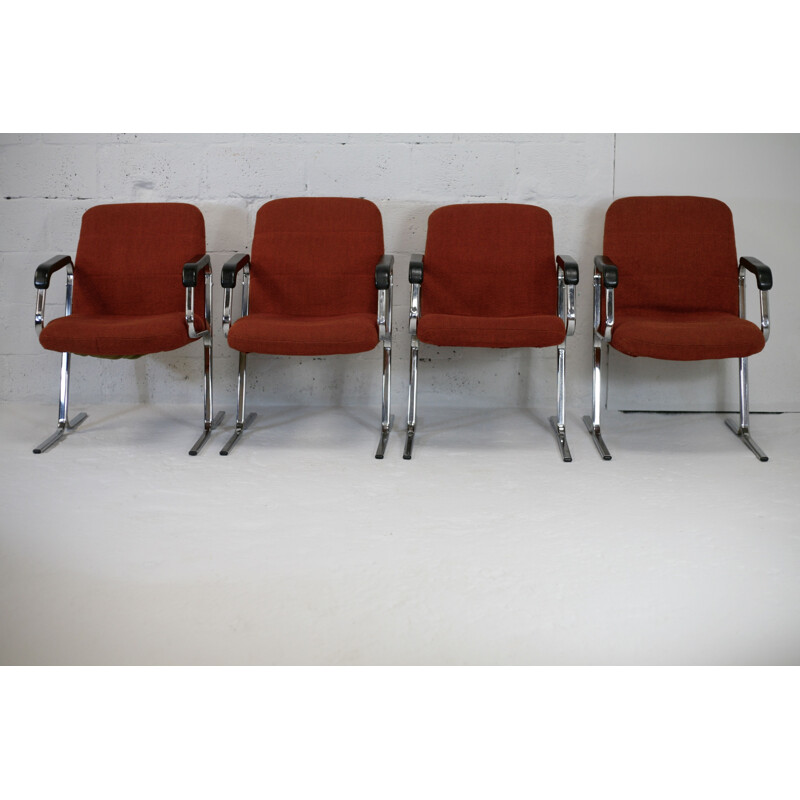 Set of 4 vintage orange armchairs, 1970