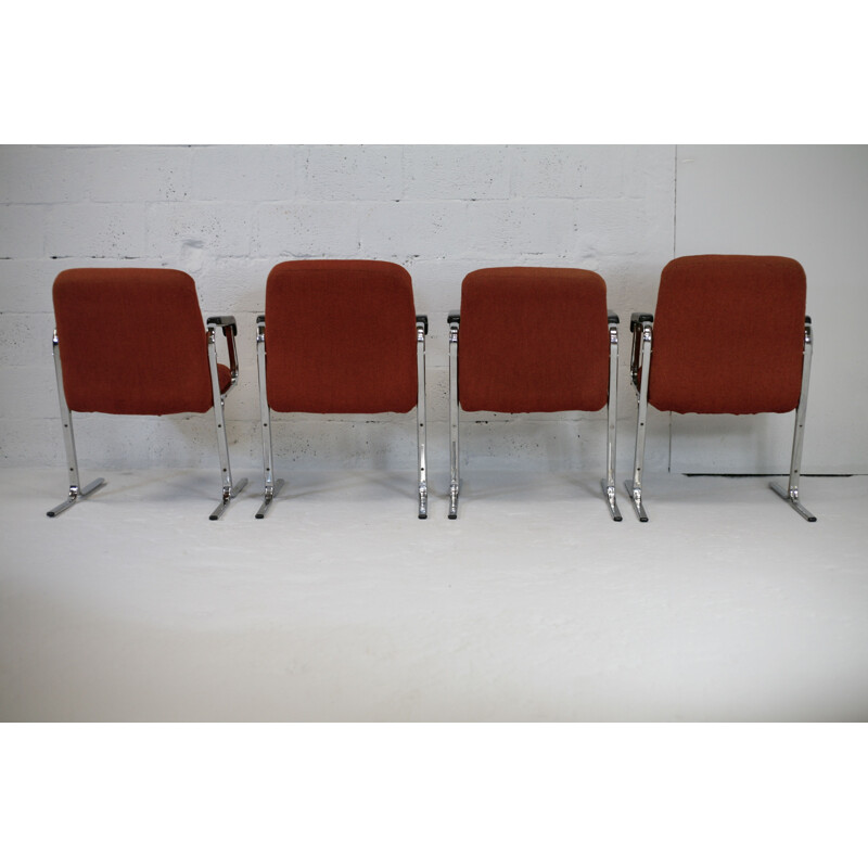 Set of 4 vintage orange armchairs, 1970