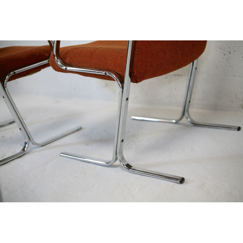 Set of 4 vintage orange armchairs, 1970