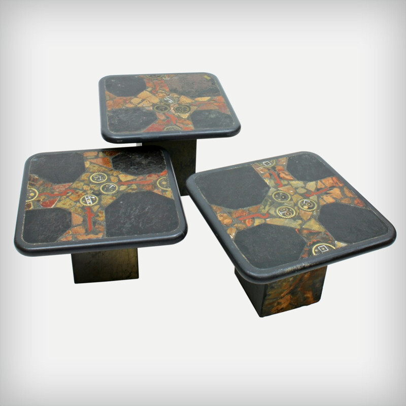 Set Of 3 Brutalist nesting tables, RENÉE - 1960s